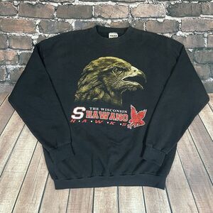 Vintage Shawano Hawks Wisconsin Black Crewneck Sweatshirt Size XL Rare